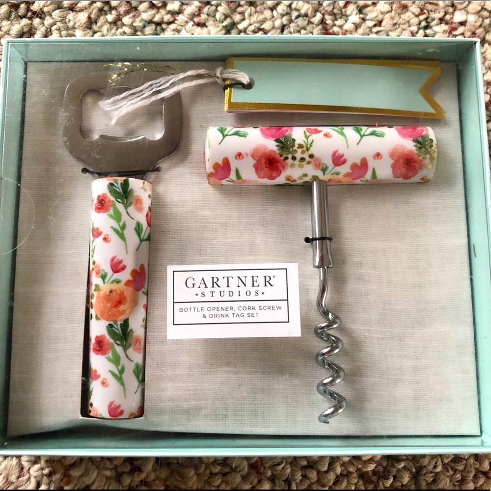 Floral Pattern Bottle Opener and Cork Screw Set